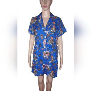 NWT Modcloth Summer Camp Solstice women's multi floral linen blend romper Size 4